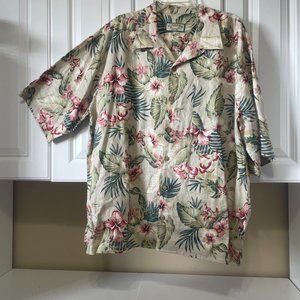 Pusser's Linen Colorful Tropical Hawaiian Print Short Sleeved Button Up Shirt XL